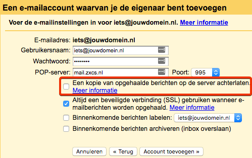 POP3 instellingen invoeren in Gmail