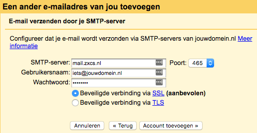 SMTP-serverinstellingen invoeren in Gmail